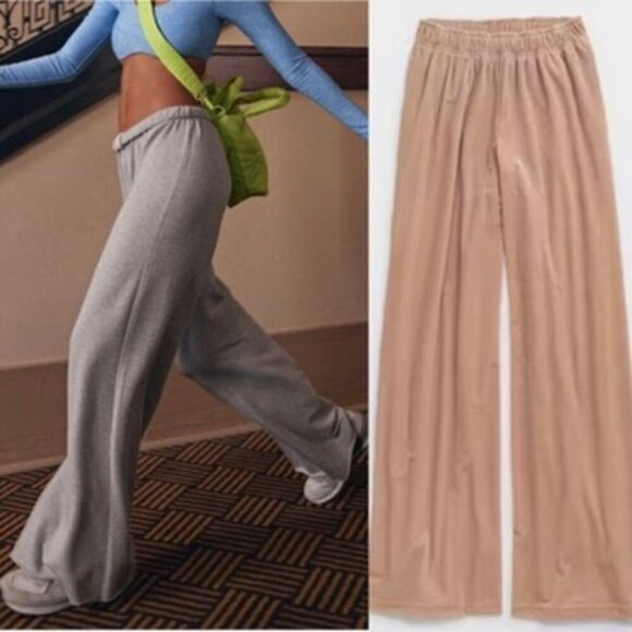 Aerie Offline Ott Fleece Super Wide Leg Lounge Sweat Pant Beach Tan Size Small - Picture 1 of 11